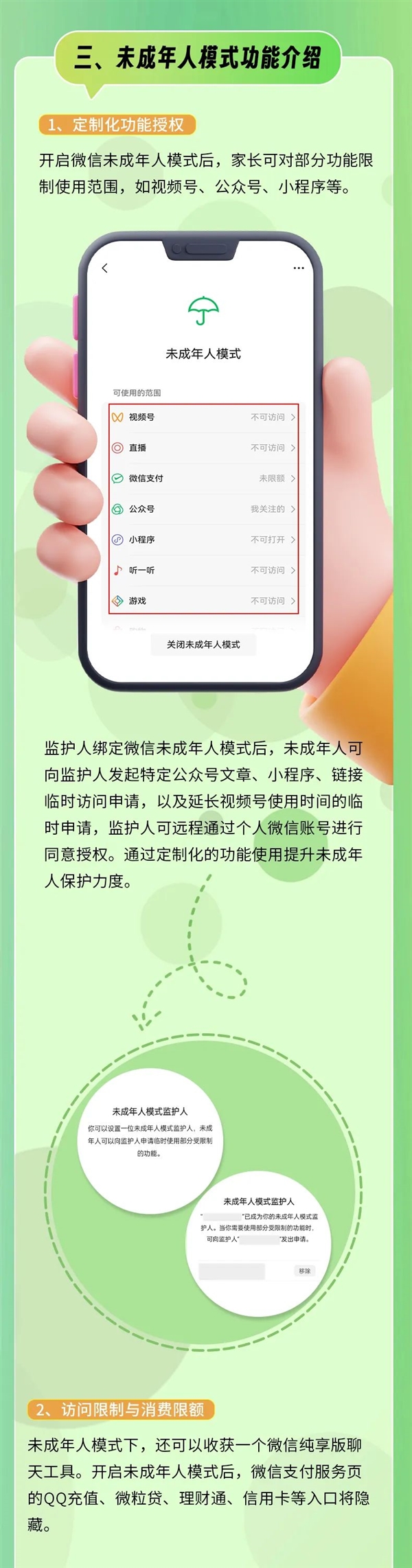 一图看懂:微信未成年人模式上线 变身纯享版聊天APP